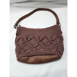 The Sak Crocheted handbag purse clean w/ leather btm & strap